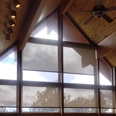 Custom motorized blinds in A Frame windows