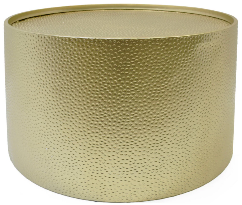 Rache Modern Round Accent Table With Hammered Iron, Gold