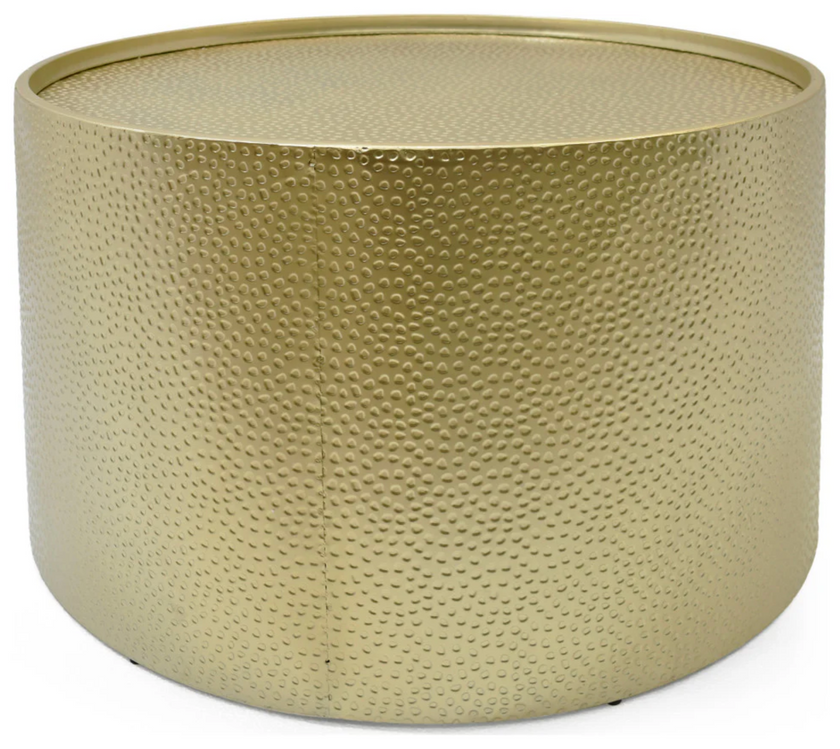 Rache Modern Round Accent Table With Hammered Iron, Gold