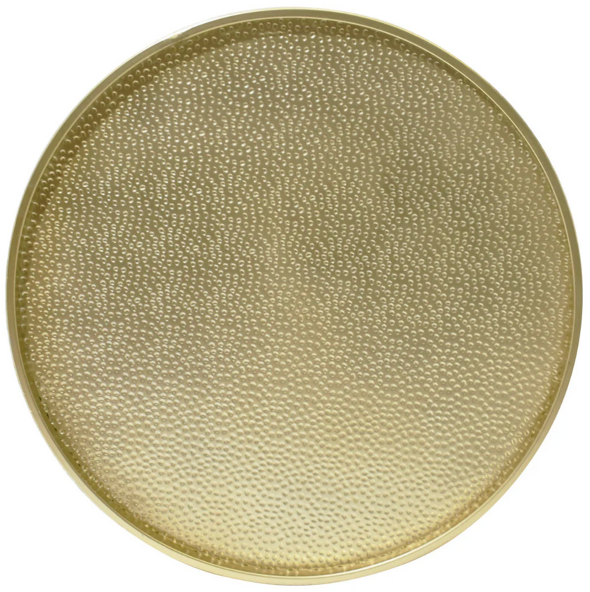 Rache Modern Round Accent Table With Hammered Iron, Gold