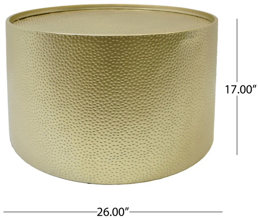 Rache Modern Round Accent Table With Hammered Iron, Gold