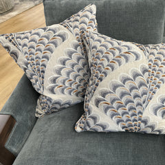 Custom pillows made by At Home Design in embroidered fabric by S Harris