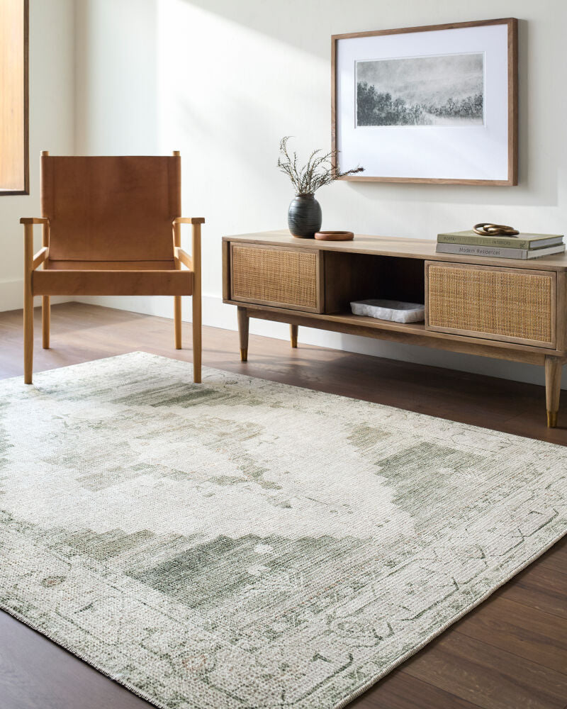 Luca Machine Woven Rug Olive Cream