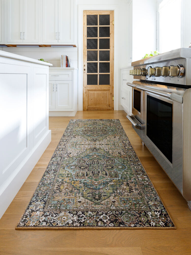 Iris Machine Woven Rug Green