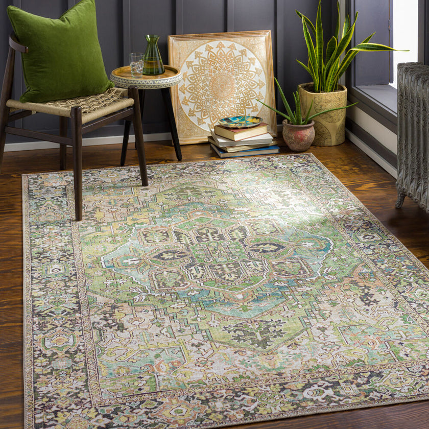 Iris Machine Woven Rug Green