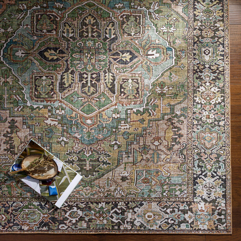 Iris Machine Woven Rug Green