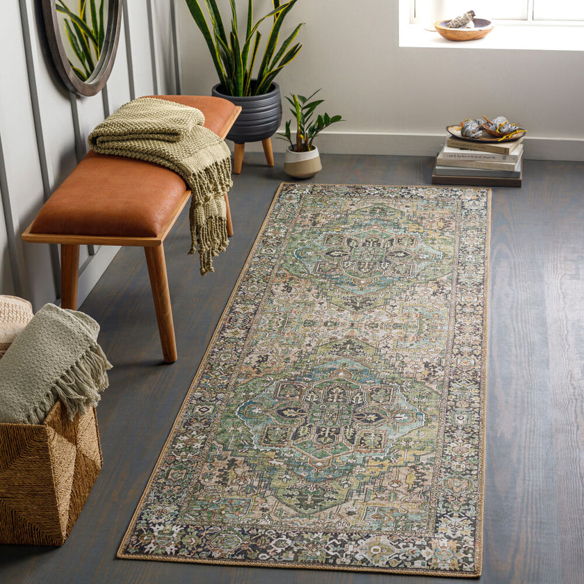 Iris Machine Woven Rug Green